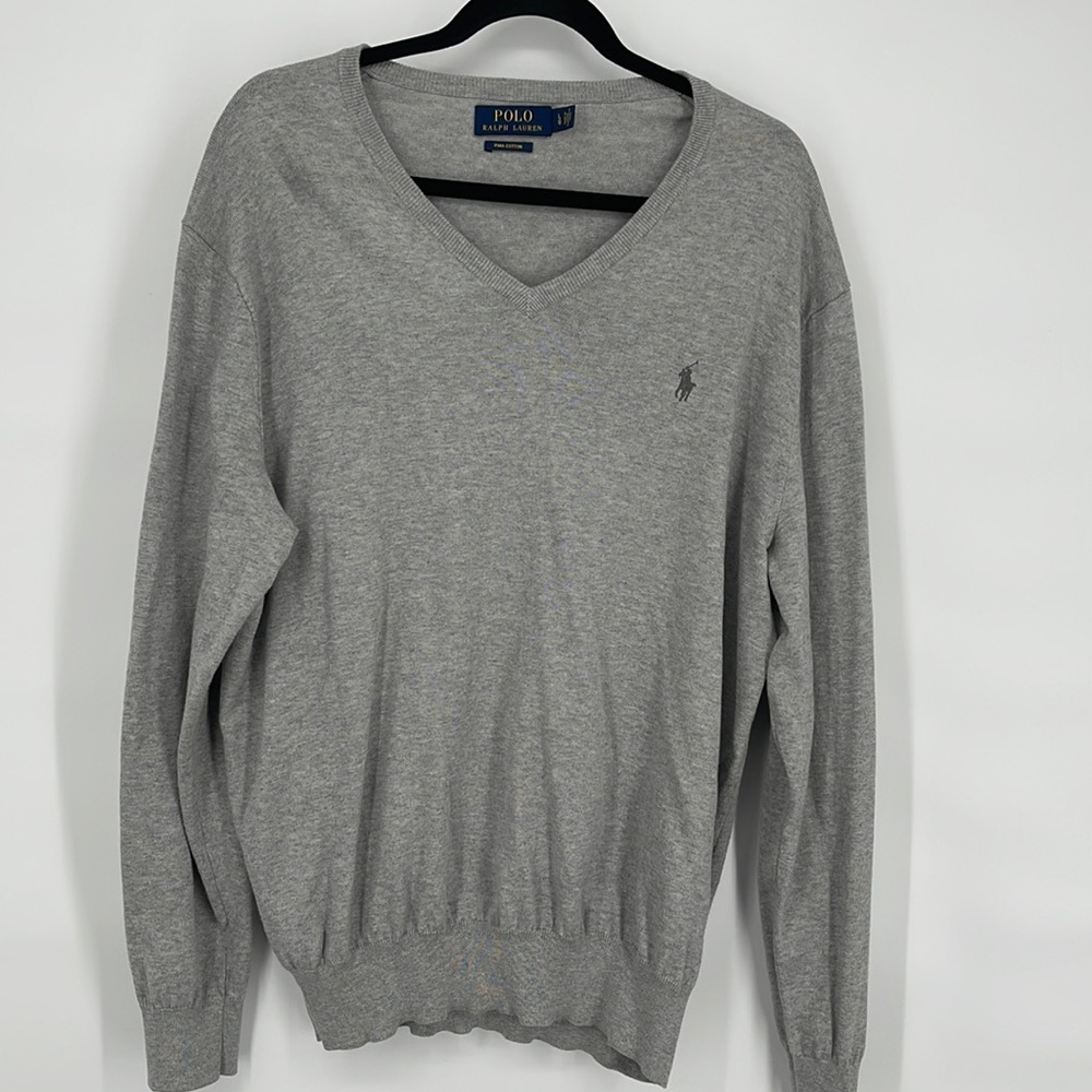 Ralph Lauren Pima Cotton Men's Gray V-Neck Pullover Sweater size L